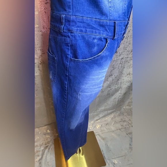 Strapless Blue Denim Women's Overalls - Picture 4 of 6